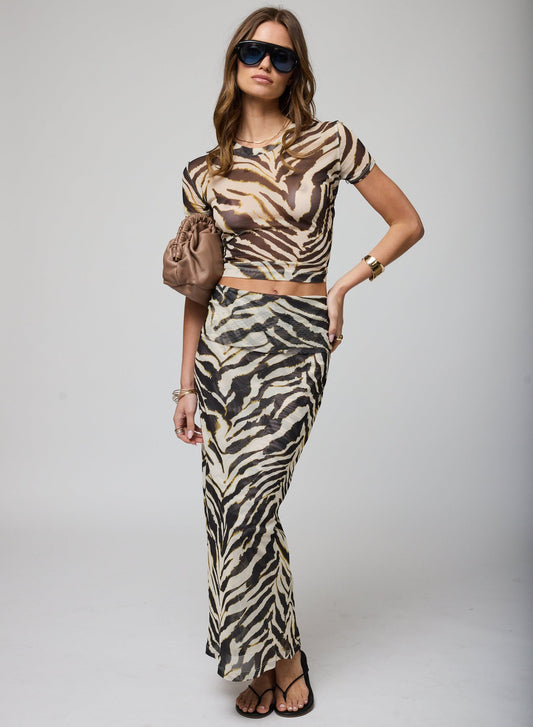 Mesh Fold Down Maxi Skirt - Animal Insticts