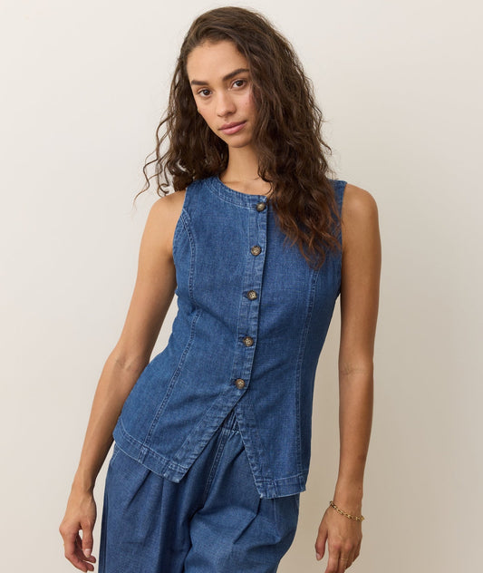 Charlie Longline Denim Vest - Medium Wash