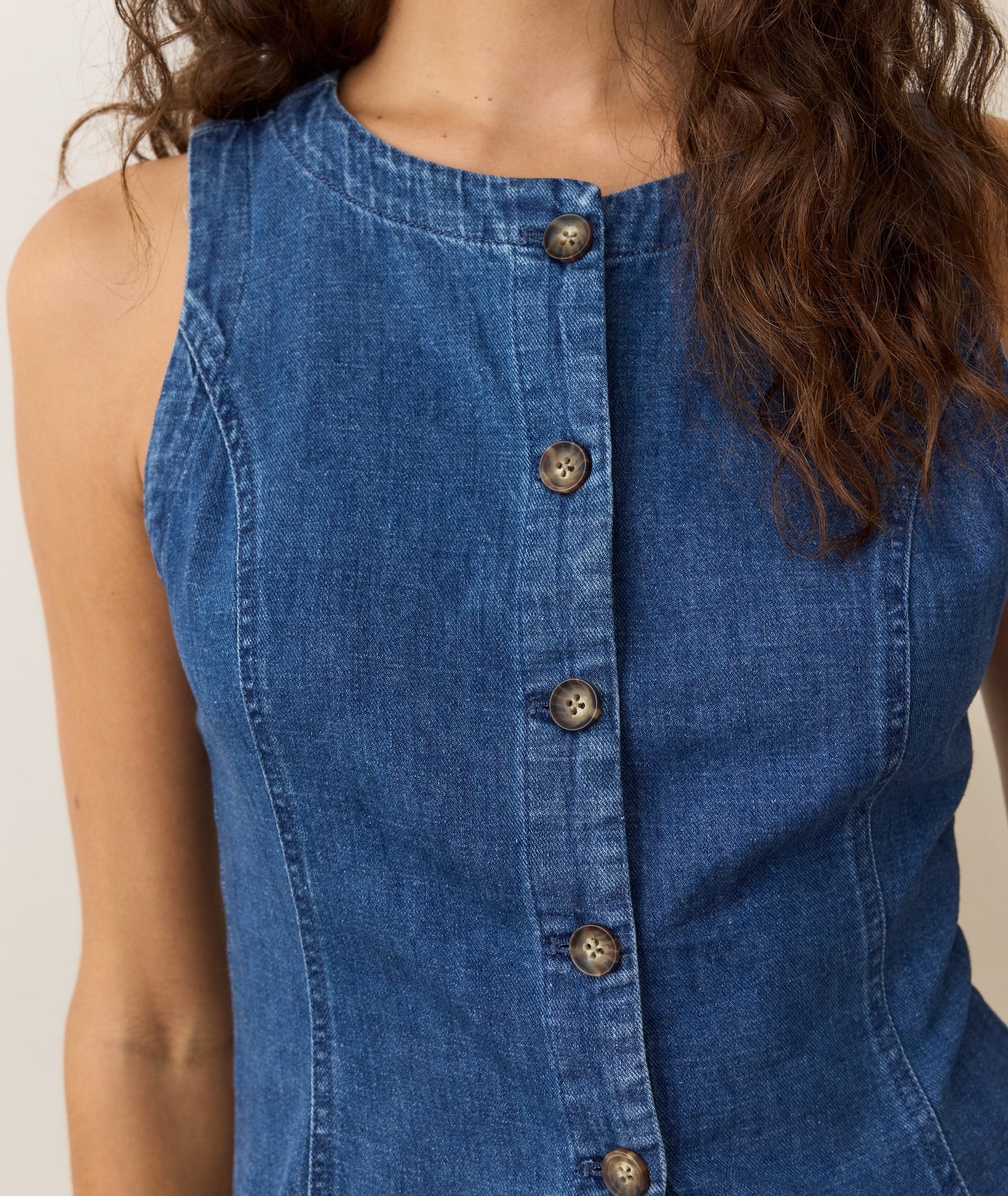Charlie Longline Denim Vest - Medium Wash