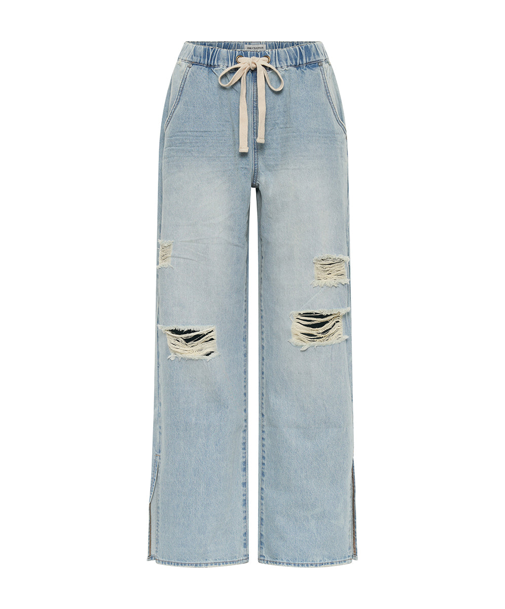 Roadhouse Wide Leg Drawstring Jeans - Sportster Blue