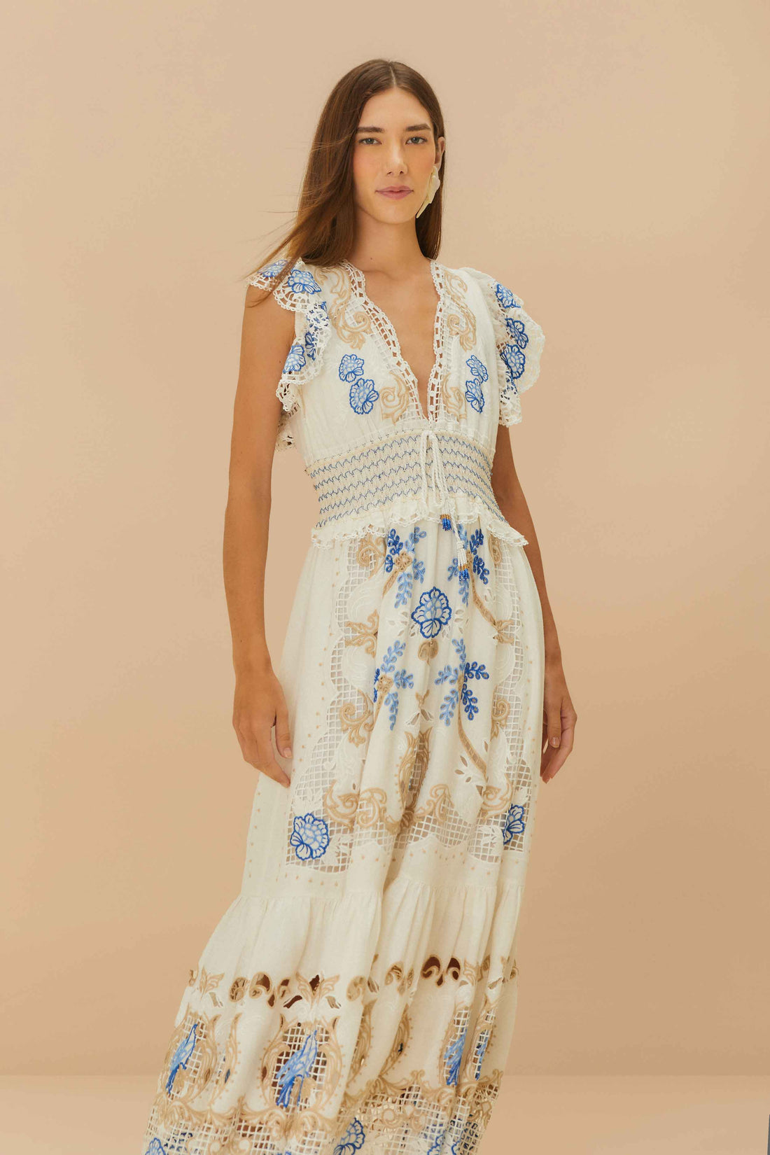 Romantic Richelieu Off-White Maxi Dress
