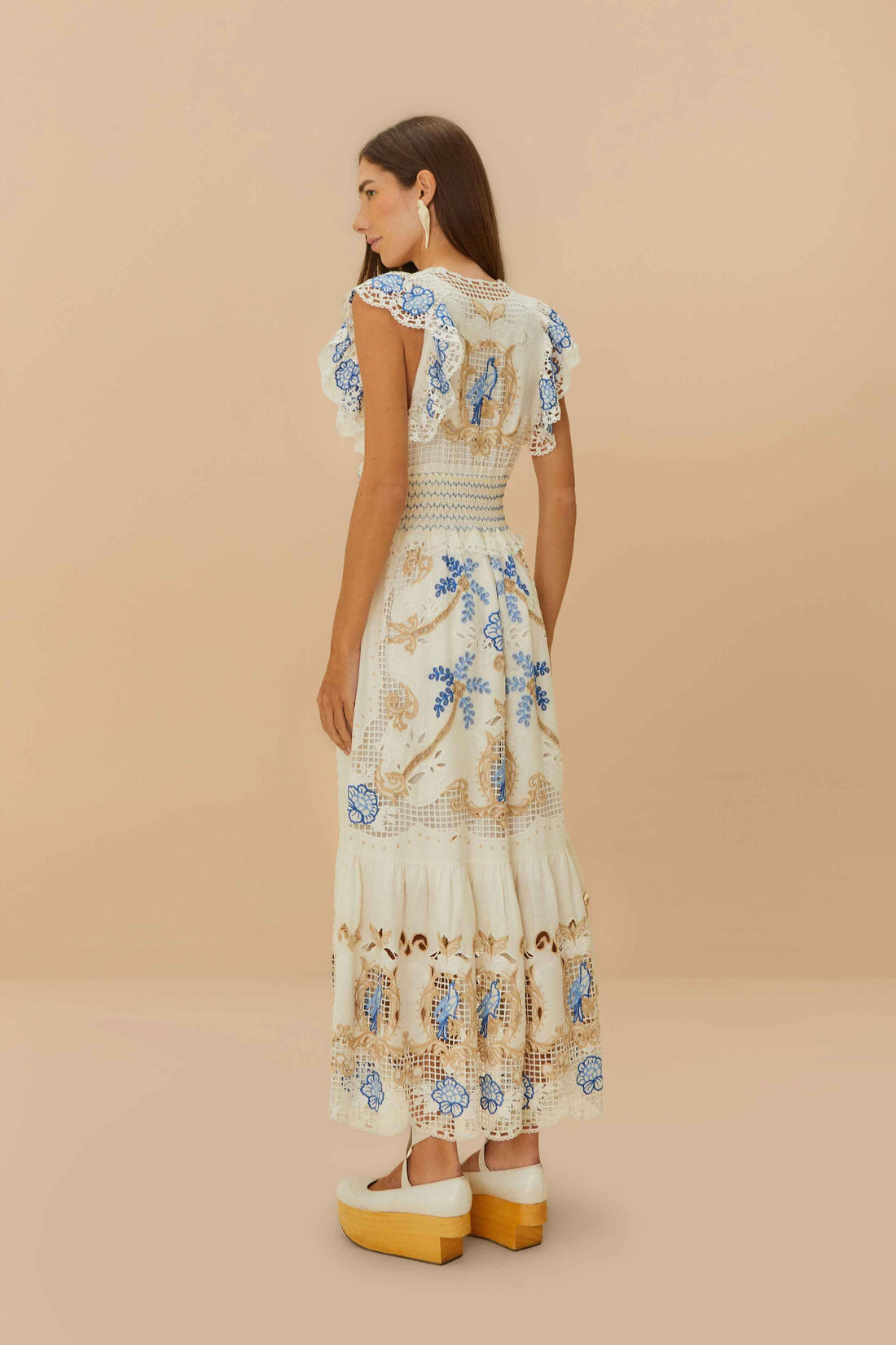 Romantic Richelieu Off-White Maxi Dress