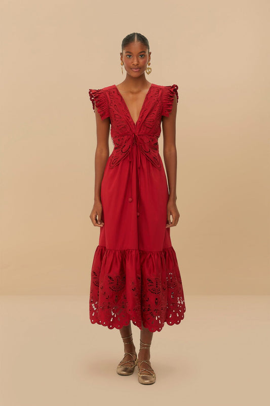 Red Butterfly Midi Dress - Red