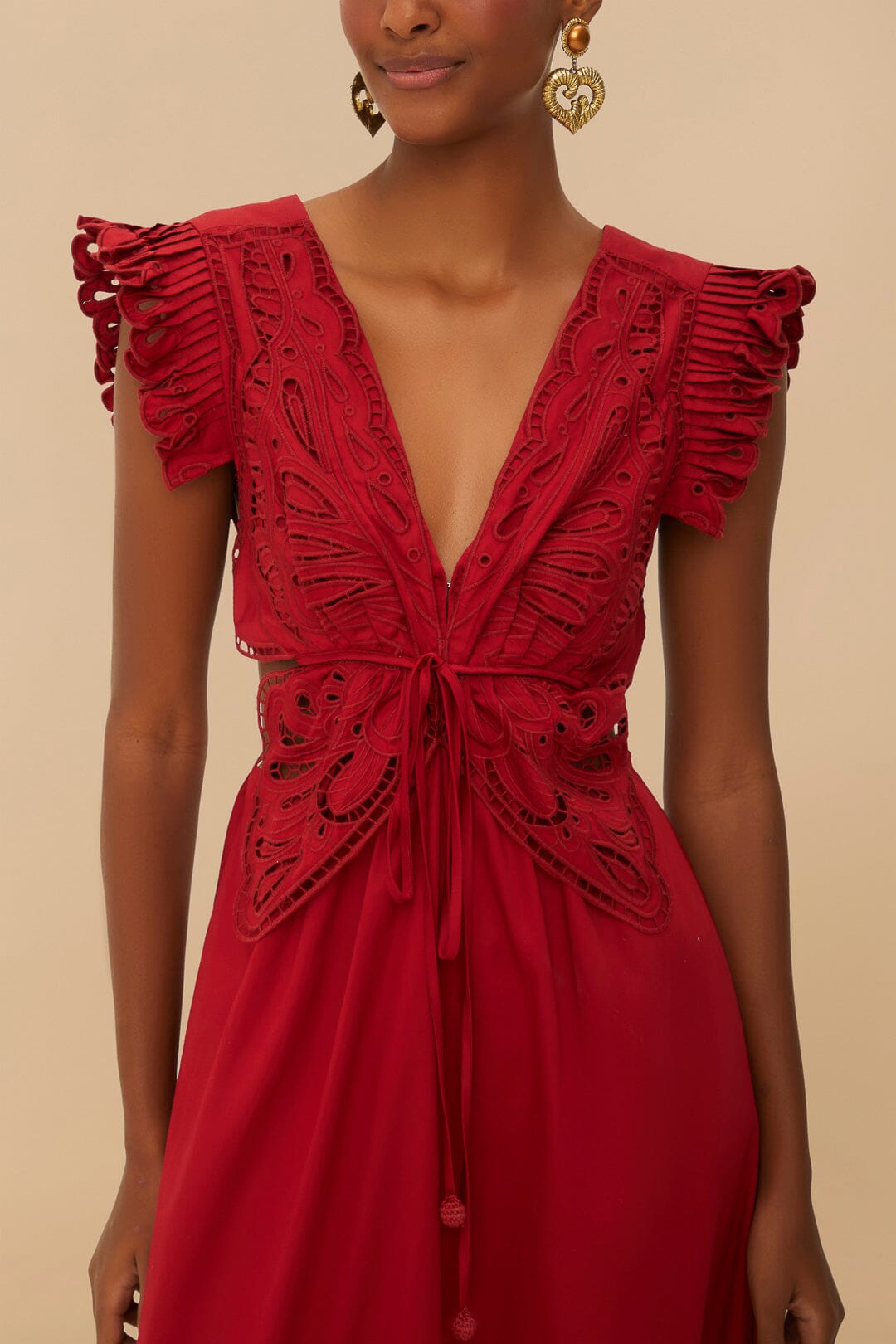 Red Butterfly Midi Dress - Red