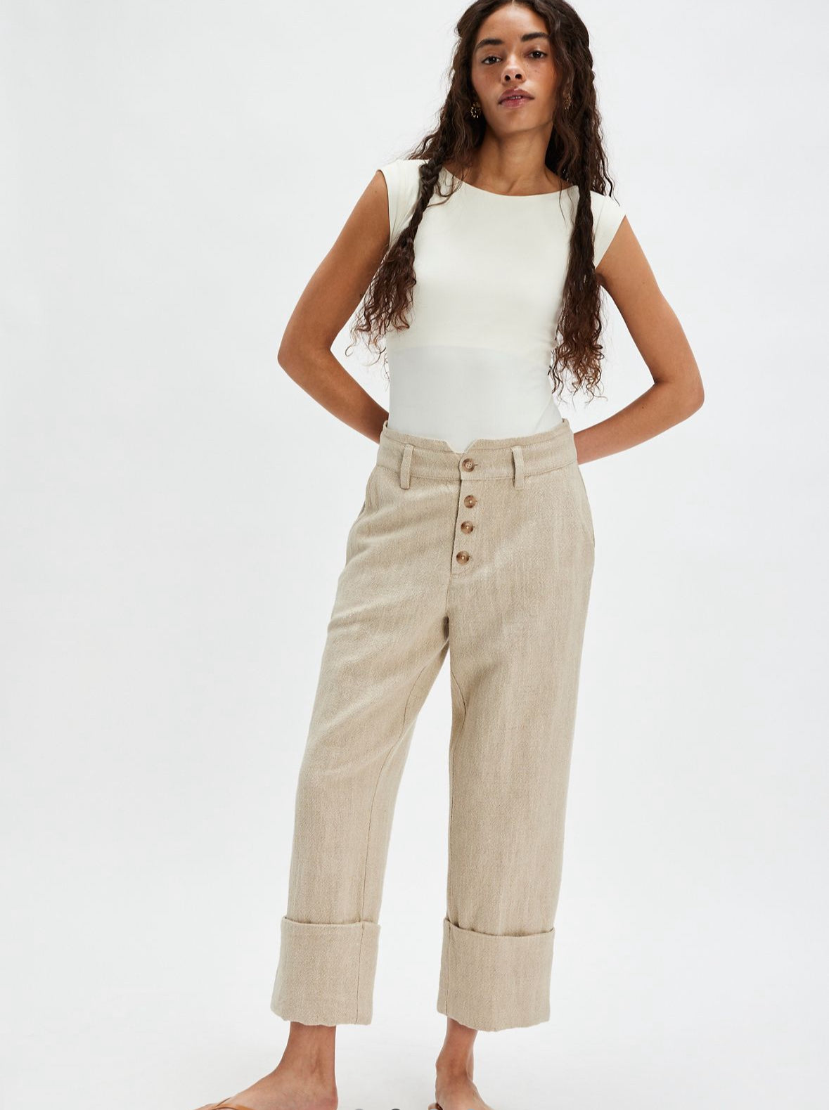Parkway Cuffed Trousers - Natural Combo