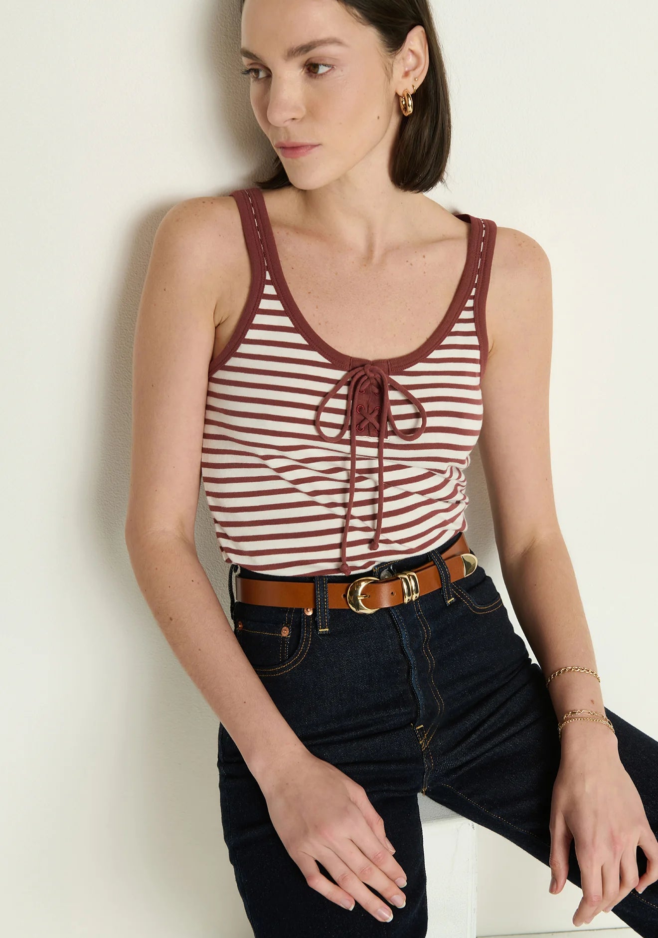 Jil Lace Up Tank- Sable