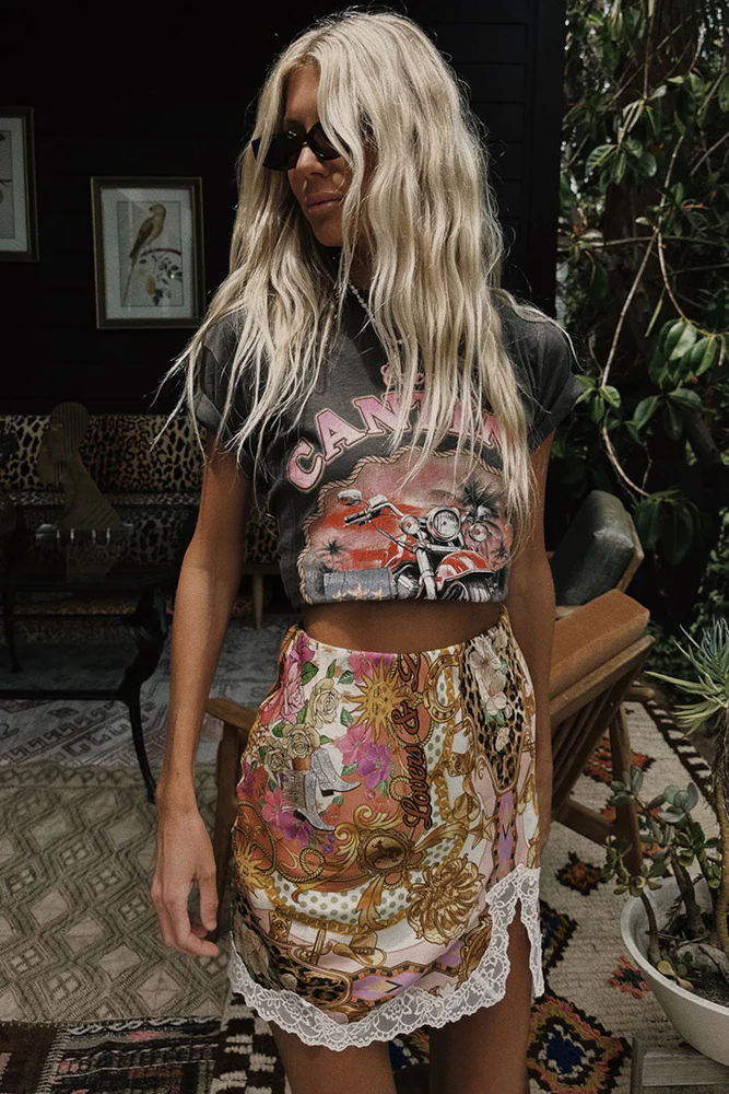 Lovers & Dreamers Lace Mini Skirt - Champagne Peach