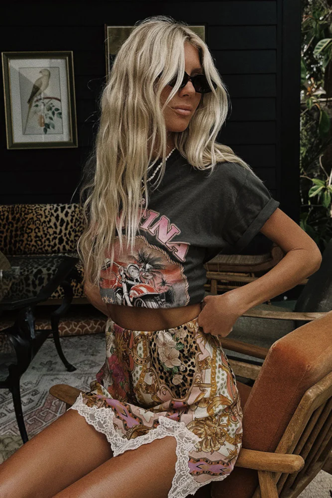 Lovers & Dreamers Lace Mini Skirt - Champagne Peach