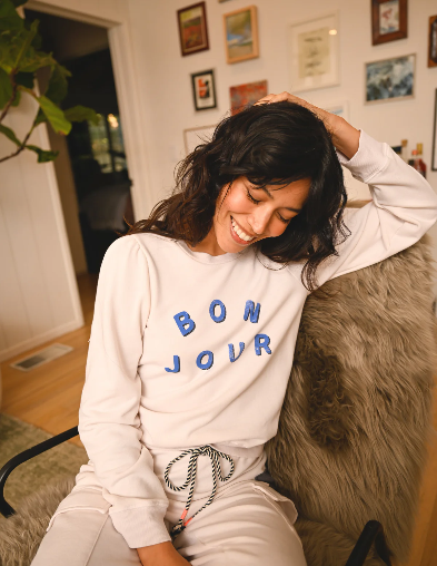 Bonjour Puff Sleeve Sweatshirt - Oyster