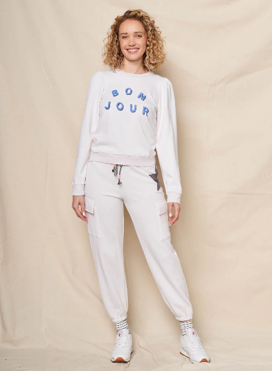 Bonjour Puff Sleeve Sweatshirt - Oyster