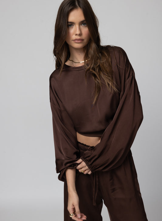 Silky Pacific Long Sleeve Top - Chocolate