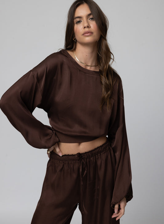 Silky Pacific Long Sleeve Top - Chocolate