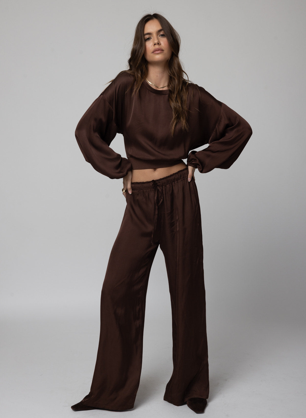 Silky Pacific Long Sleeve Top - Chocolate