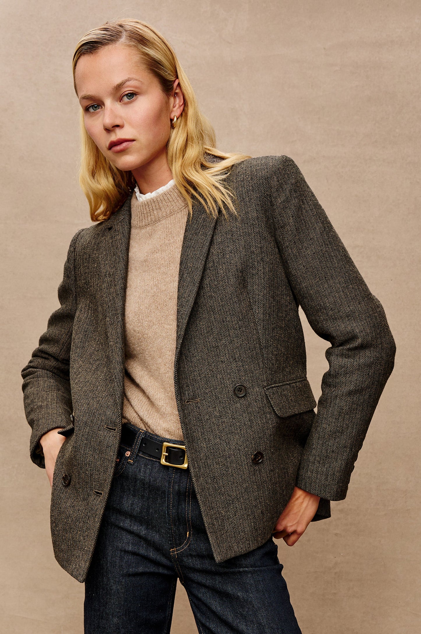 Jac Blazer - Camel Black Herringbone