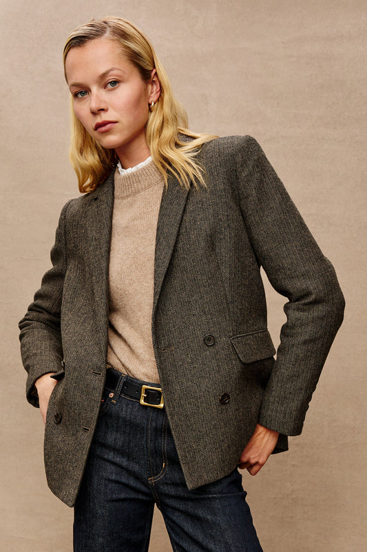 Jac Blazer - Camel Black Herringbone