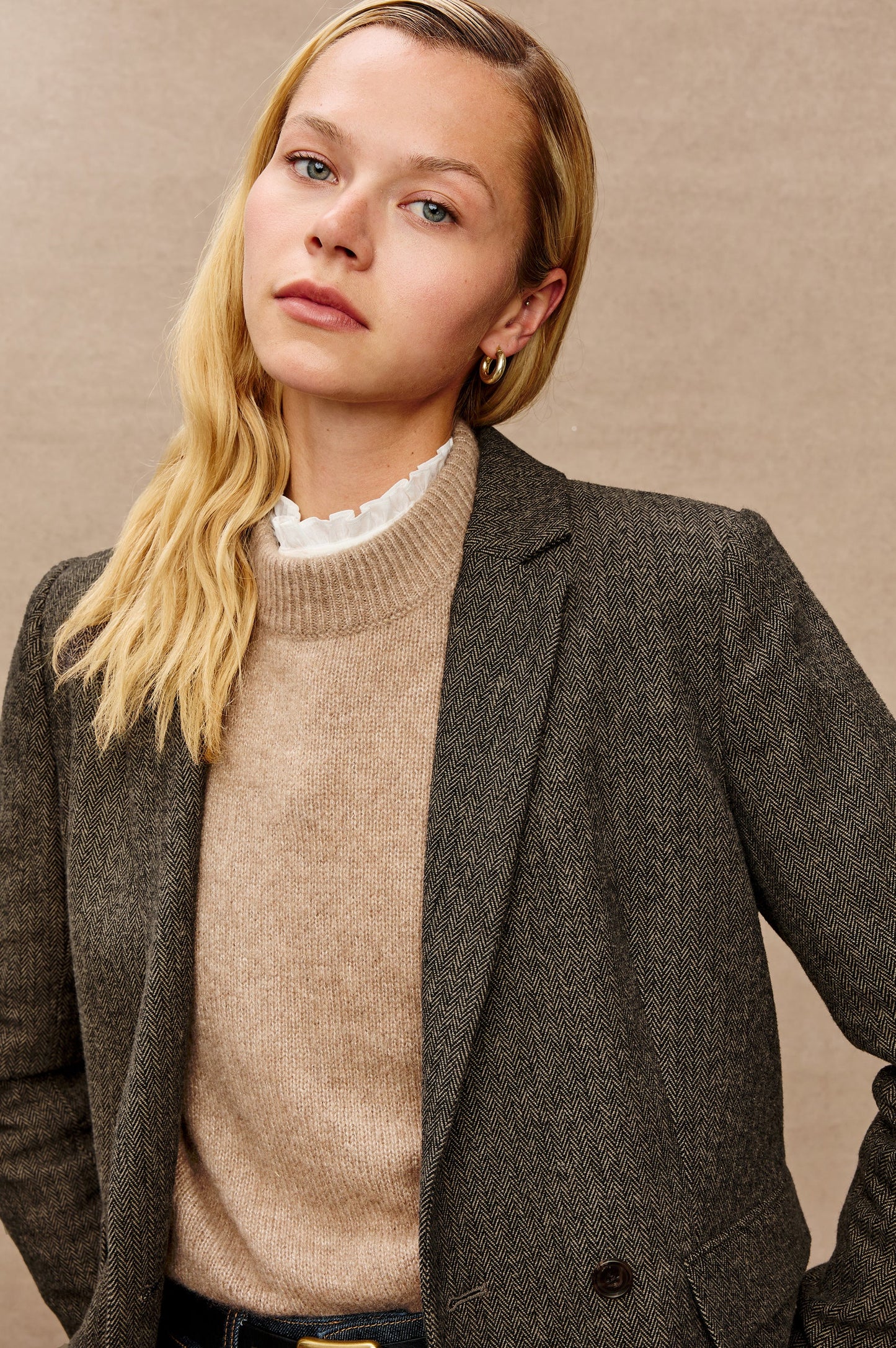 Jac Blazer - Camel Black Herringbone