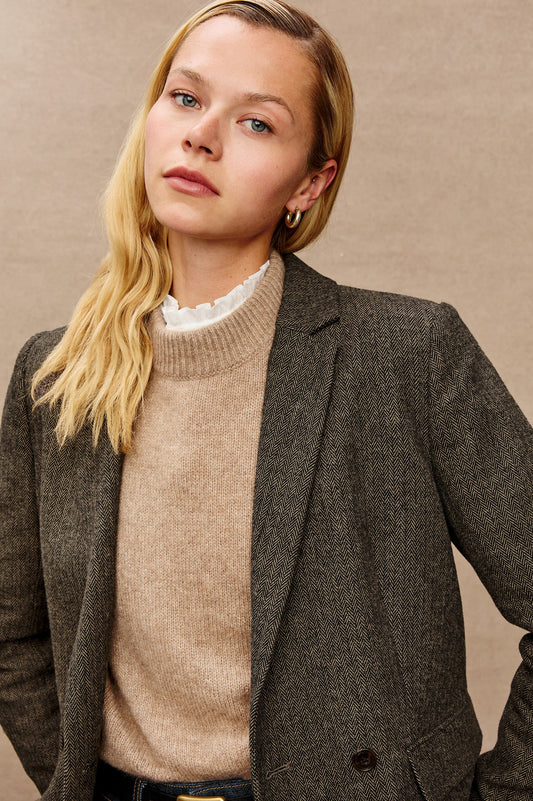 Jac Blazer - Camel Black Herringbone