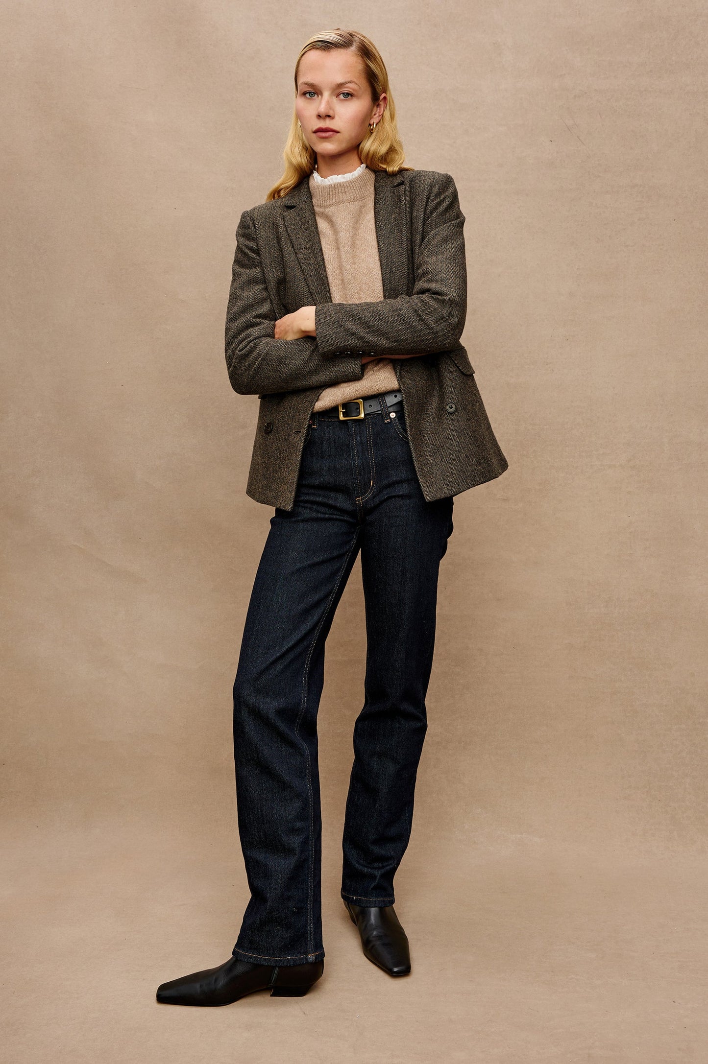 Jac Blazer - Camel Black Herringbone