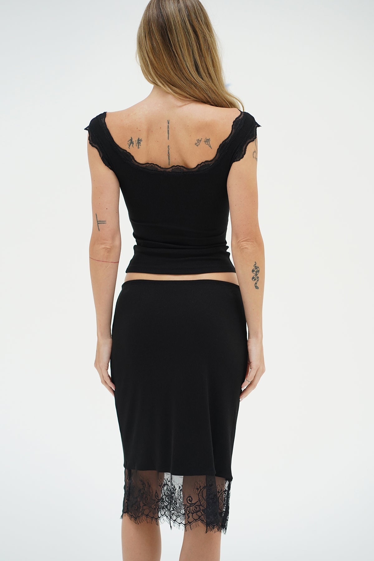 Ryder Lace Trim Ribbed Skirt - Black