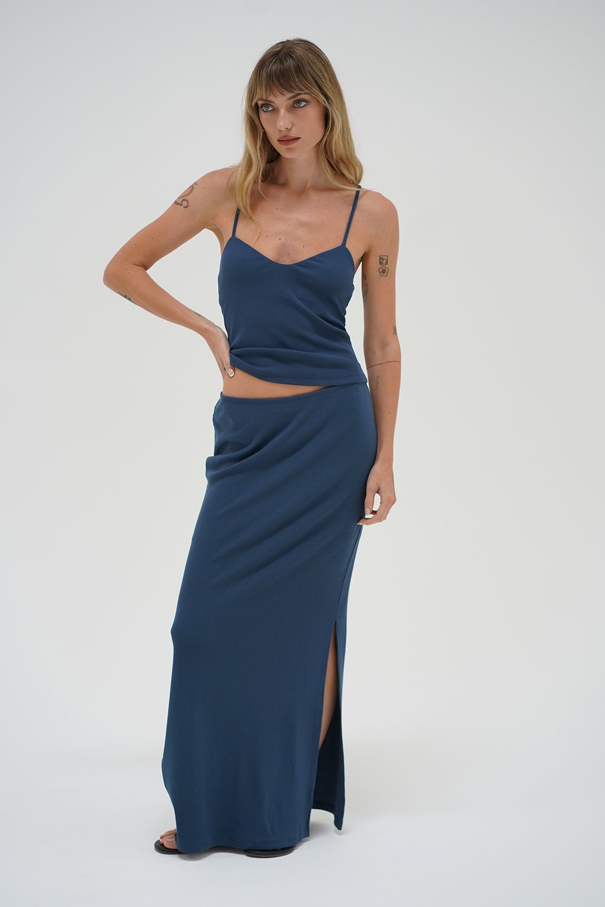 Steph Ribbed Skirt - Dark Denim