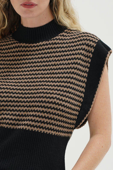 Ellisa Sleeveless Sweater - Latte Stripe