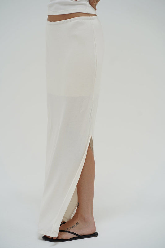 Steph Ribbed Skirt - Whisper White