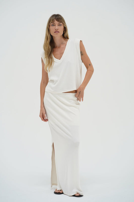 Steph Ribbed Skirt - Whisper White