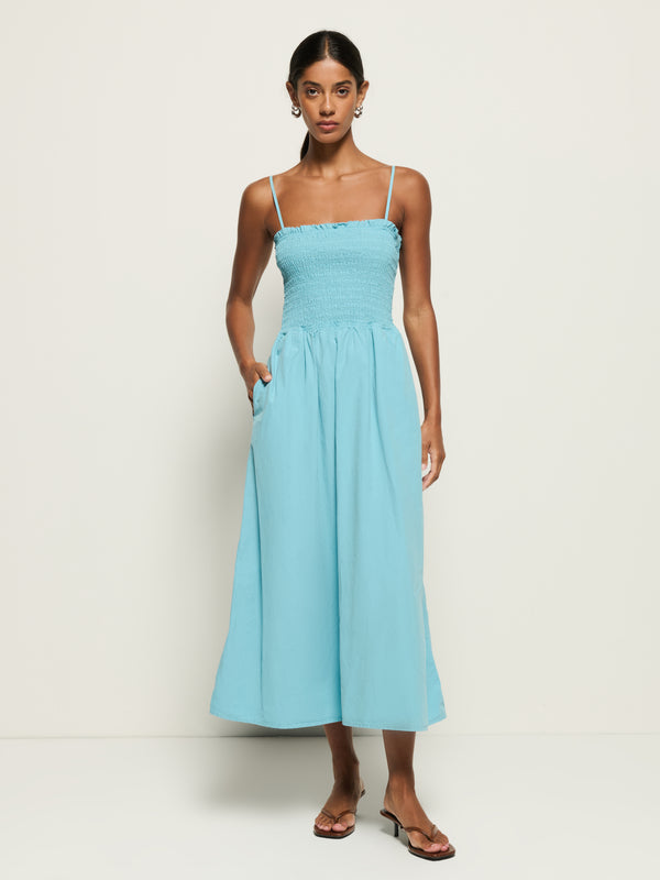 Sibelle Smocked Midi Dress - Suede Blue