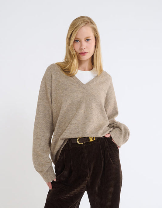 Vail V-Neck Sweater - Mocha Heather