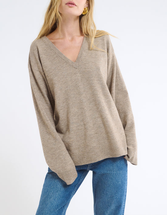 Vail V-Neck Sweater - Mocha Heather
