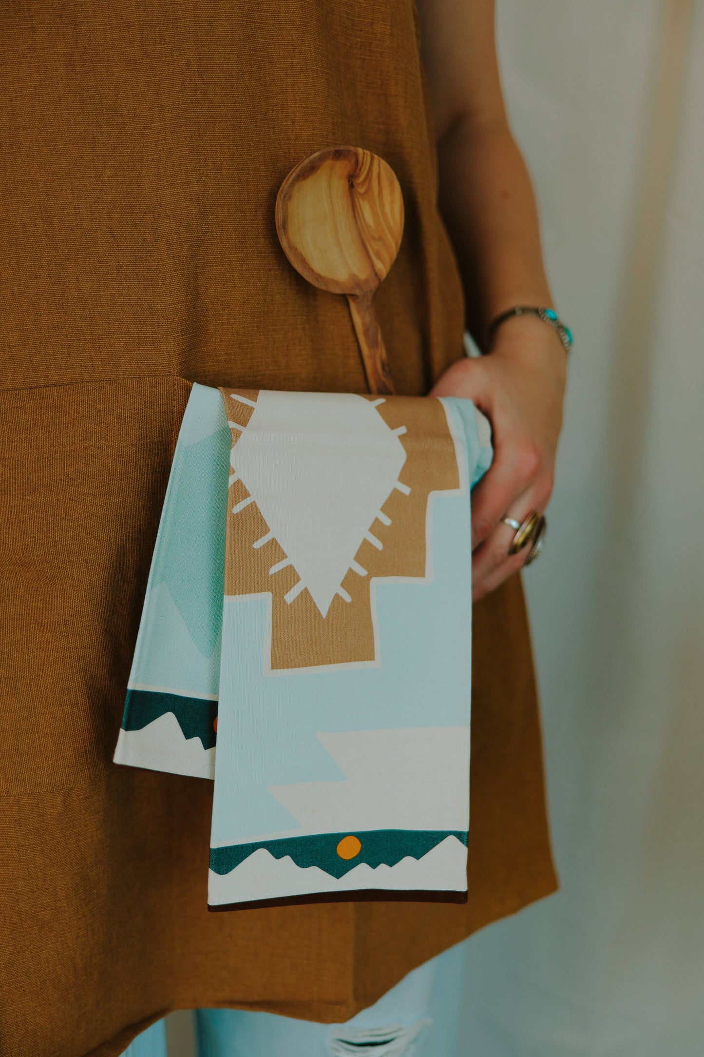 Blue Geometric Mountains Tea Towel