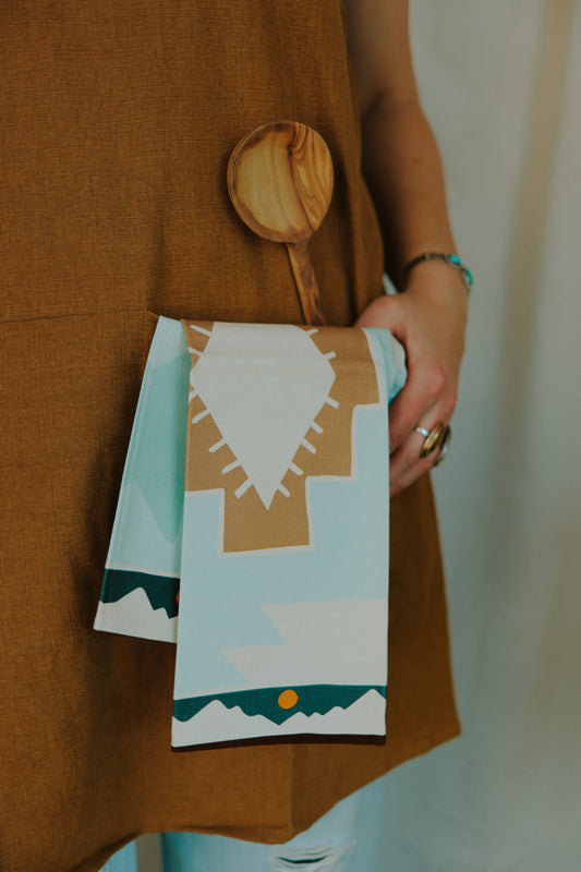 Blue Geometric Mountains Tea Towel